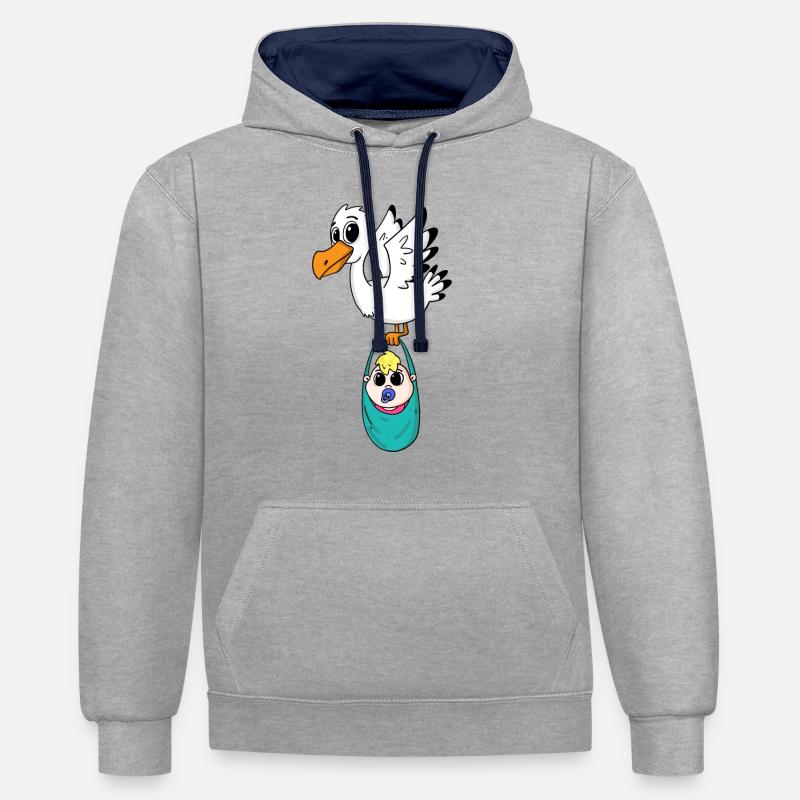 Oiseau avec grossesse de bébé - Sweat à capuche contrasté - gris chiné/bleu marine