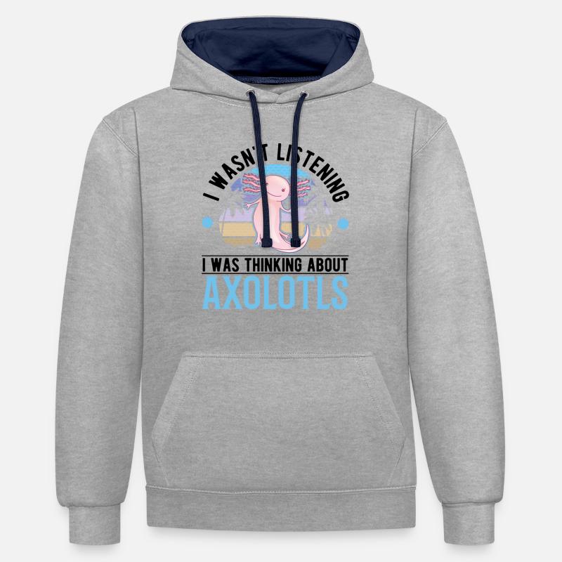 Axolotl Cadeau Queue Lurch - Sweat à capuche contrasté - gris chiné/bleu marine
