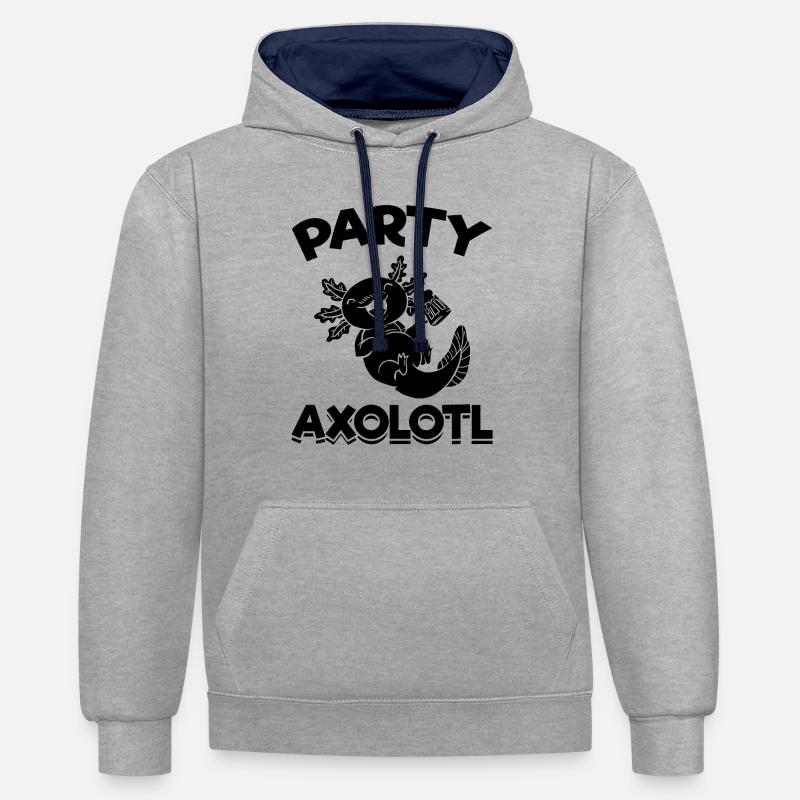Fête Axolotl - Sweat à capuche contrasté - gris chiné/bleu marine