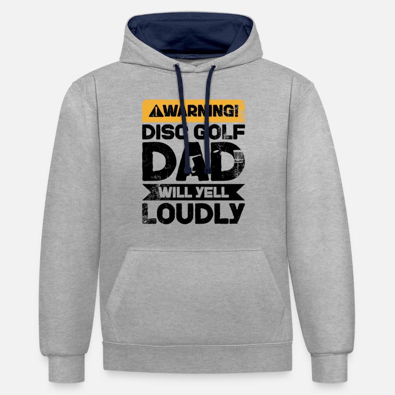 Avertissement Cris - Disc Golf Dad - Sweat à capuche contrasté - gris chiné/bleu marine