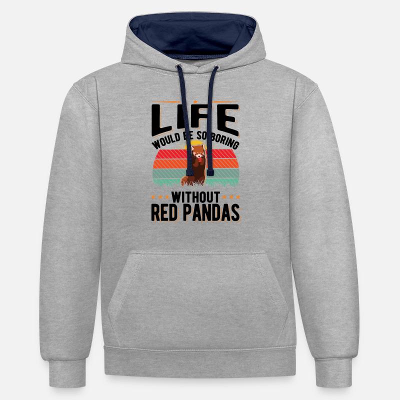 Cadeau panda roux - Sweat à capuche contrasté - gris chiné/bleu marine