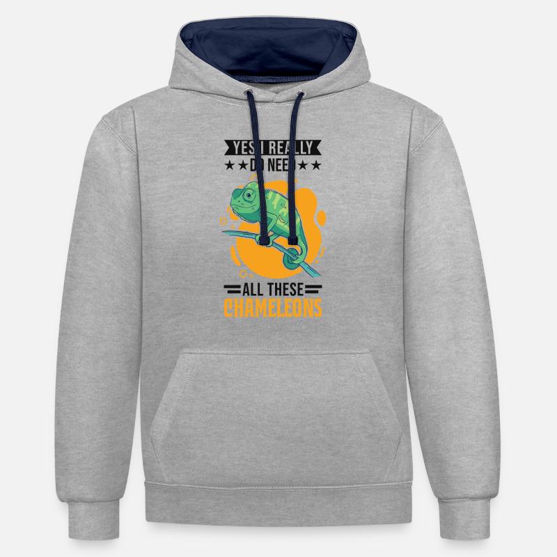 Chamäleon Geschenk Chameleon - Kontrast-Hoodie - Grau meliert/Navy