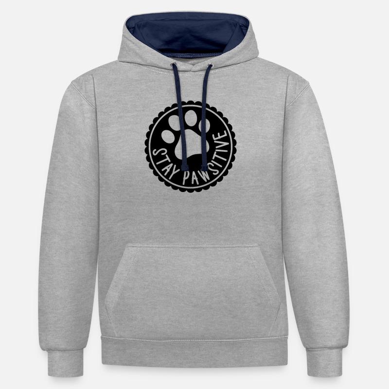 Bleib Pawsitive - Kontrast-Hoodie - Grau meliert/Navy