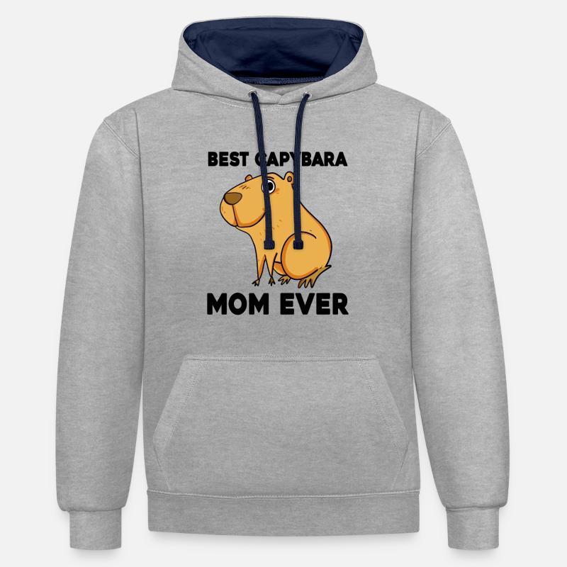 Capybara Mama Wasserschwein - Sweat à capuche contrasté - gris chiné/bleu marine