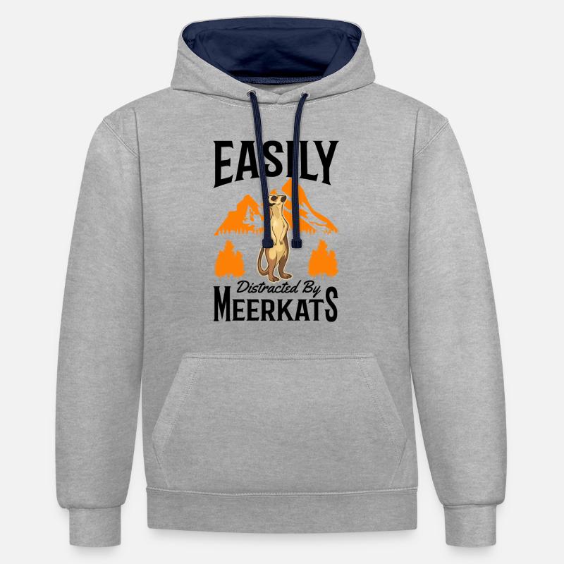 Suricate Cadeau Suricate - Sweat à capuche contrasté - gris chiné/bleu marine