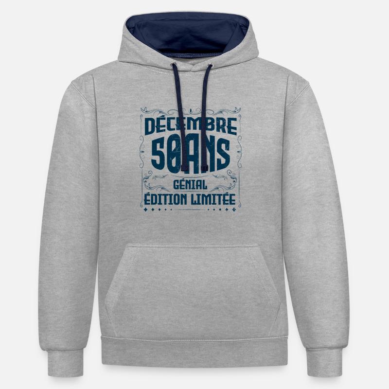 DÉCEMBRE 50 Ans | Édition limitée - Sweat à capuche contrasté - gris chiné/bleu marine