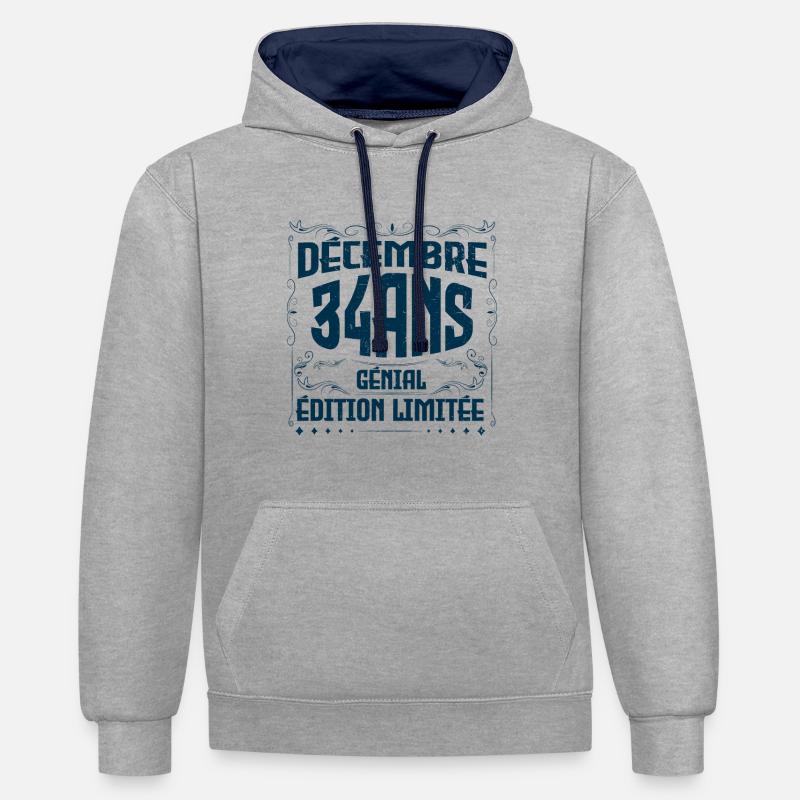 DÉCEMBRE 34 Ans | Édition limitée - Sweat à capuche contrasté - gris chiné/bleu marine