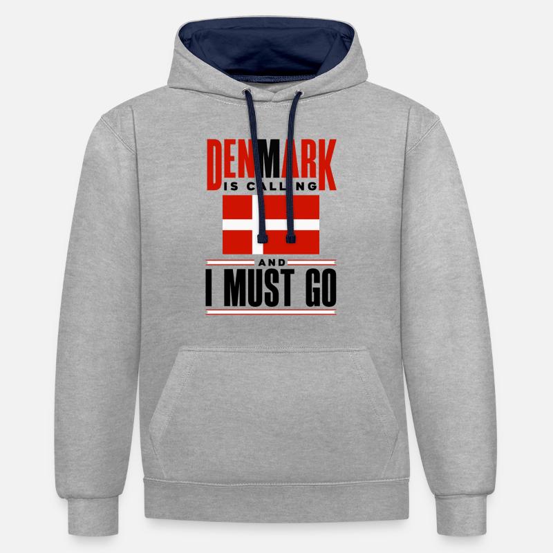 Danemark Drapeau Le Danemark appelle - Sweat à capuche contrasté - gris chiné/bleu marine