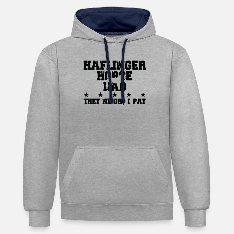 Pferdevater - Haflinger Pferd - Kontrast-Hoodie - Grau meliert/Navy