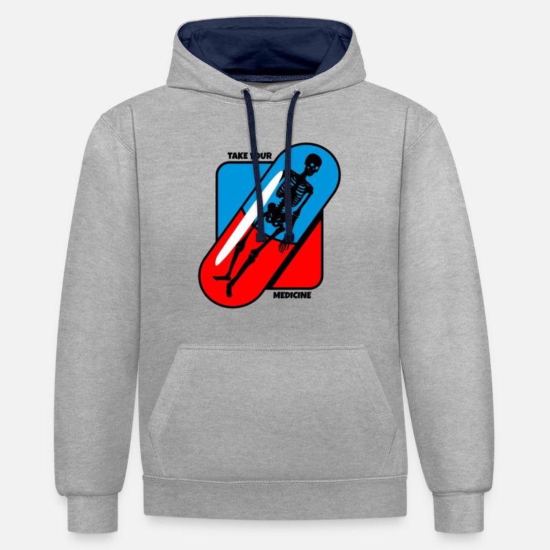 Prendre - Le vôtre - Médicament - Santé - Sweat à capuche contrasté - gris chiné/bleu marine