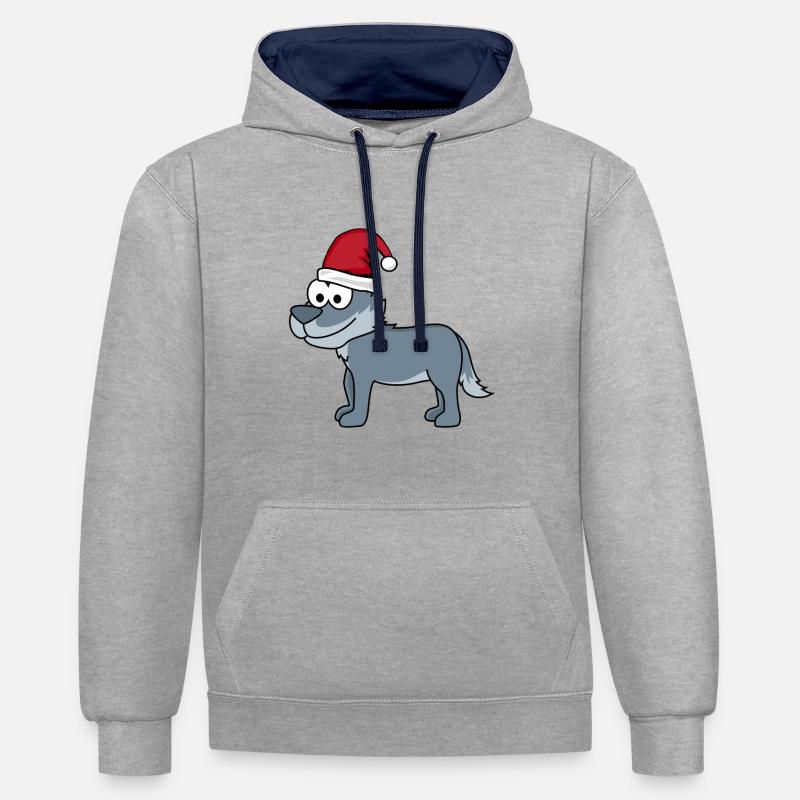 Wolf Comic Christmas - Sweat à capuche contrasté - gris chiné/bleu marine