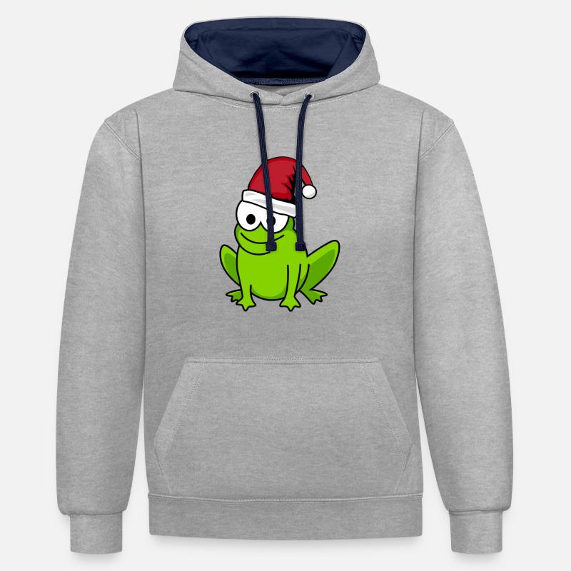 Grenouille Comic Noël - Sweat à capuche contrasté - gris chiné/bleu marine