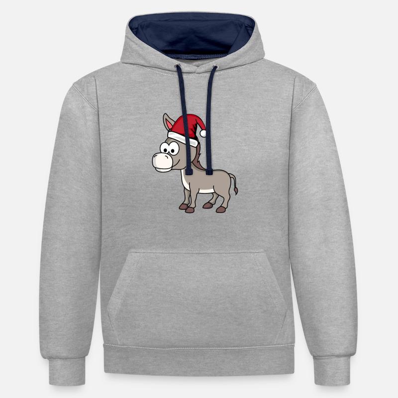 Bande dessinée âne Noël - Sweat à capuche contrasté - gris chiné/bleu marine