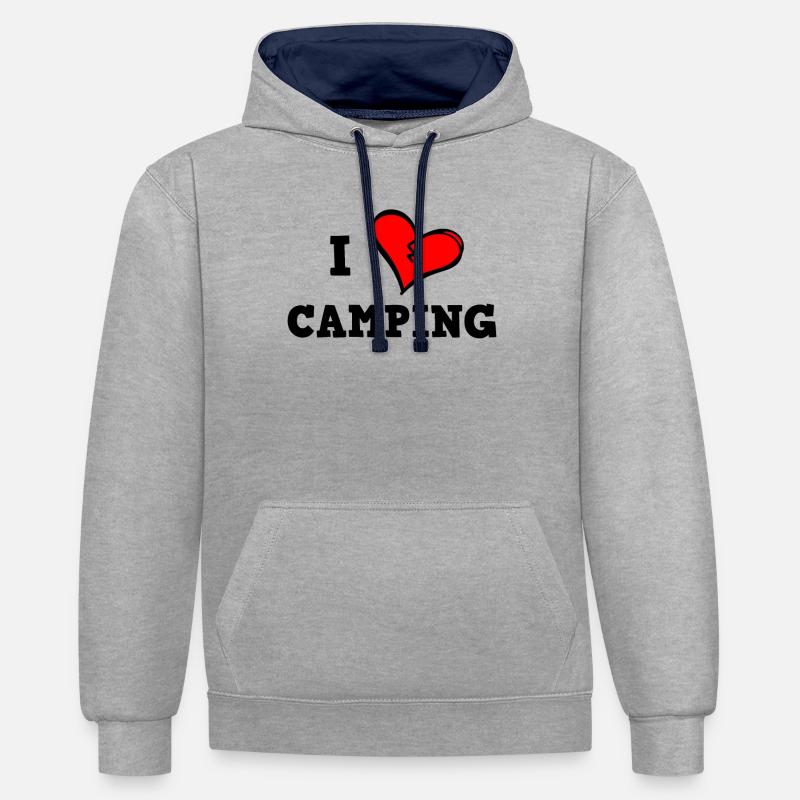 J’adore le camping - Sweat à capuche contrasté - gris chiné/bleu marine