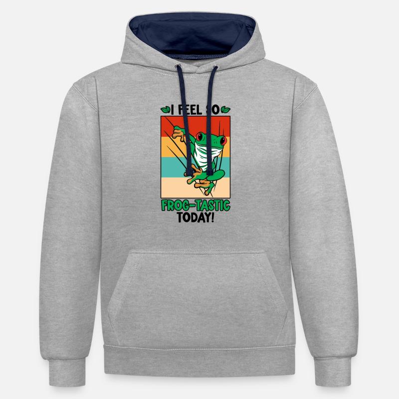 Rainette aux yeux rouges Mignon - Sweat à capuche contrasté - gris chiné/bleu marine