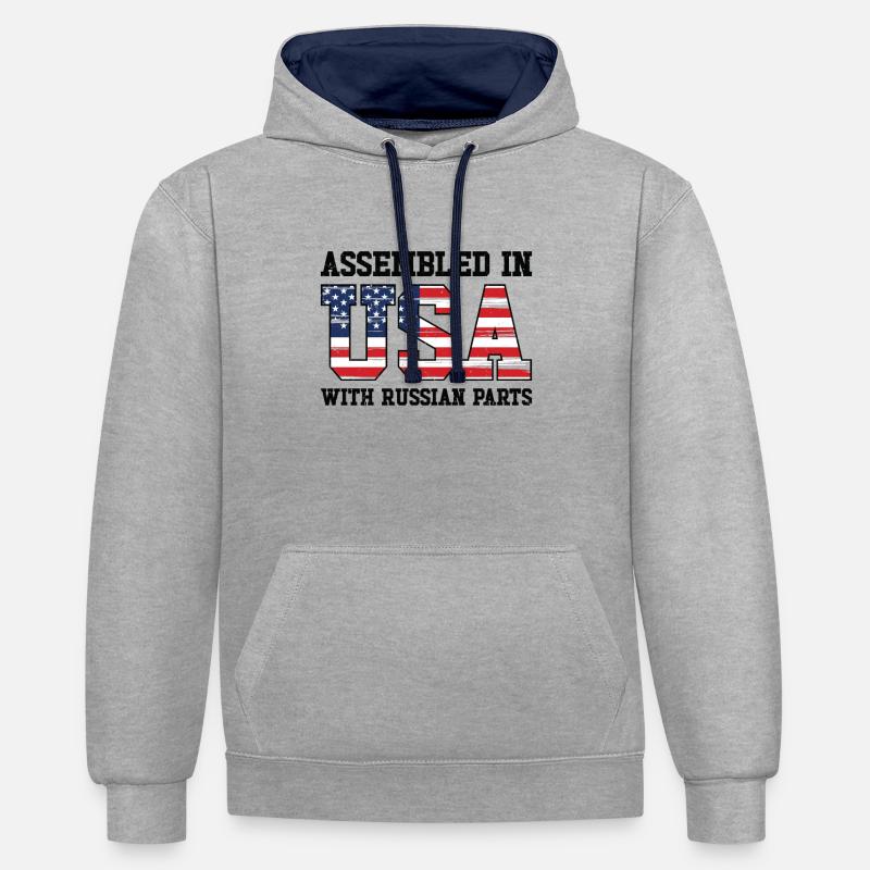 Né Russie Russie États-Unis - Sweat à capuche contrasté - gris chiné/bleu marine