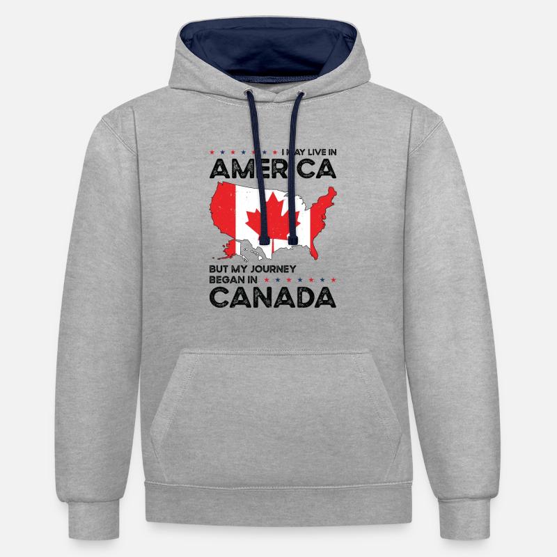 Né Canada Canada États-Unis - Sweat à capuche contrasté - gris chiné/bleu marine