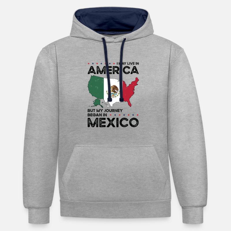 Né mexicain Mexique États-Unis - Sweat à capuche contrasté - gris chiné/bleu marine
