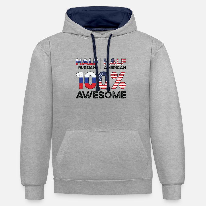 Né Russie Russie États-Unis - Sweat à capuche contrasté - gris chiné/bleu marine