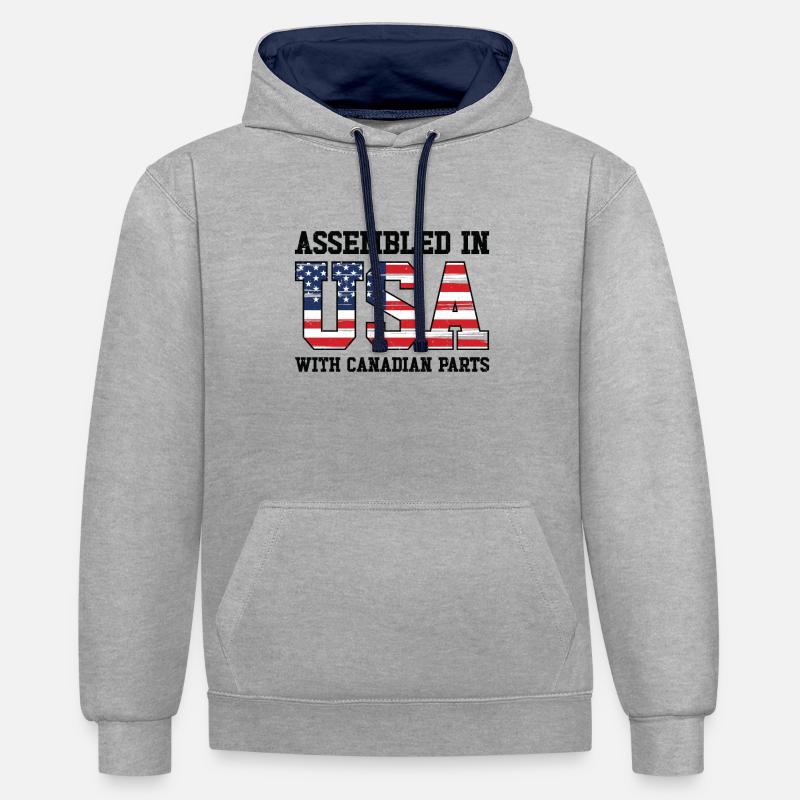 Naissance: Canada, Canada, Américain, États-Unis - Sweat à capuche contrasté - gris chiné/bleu marine