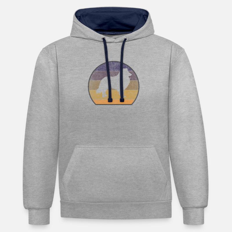 Retro Collie Sheepdog Sunset - Sweat à capuche contrasté - gris chiné/bleu marine