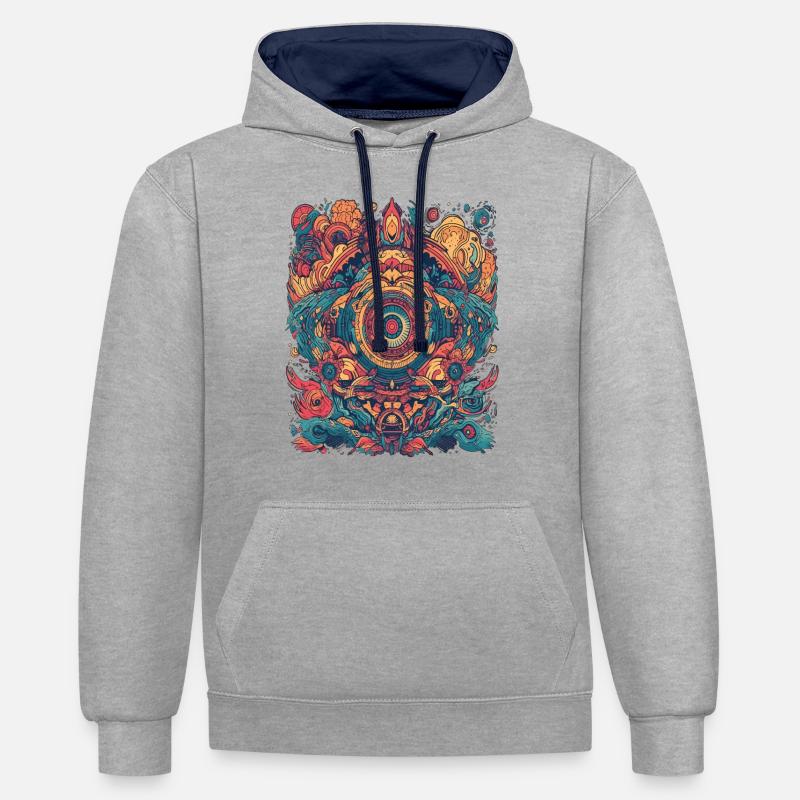 Magic Psychedelic Trip Conception abstraite - Sweat à capuche contrasté - gris chiné/bleu marine