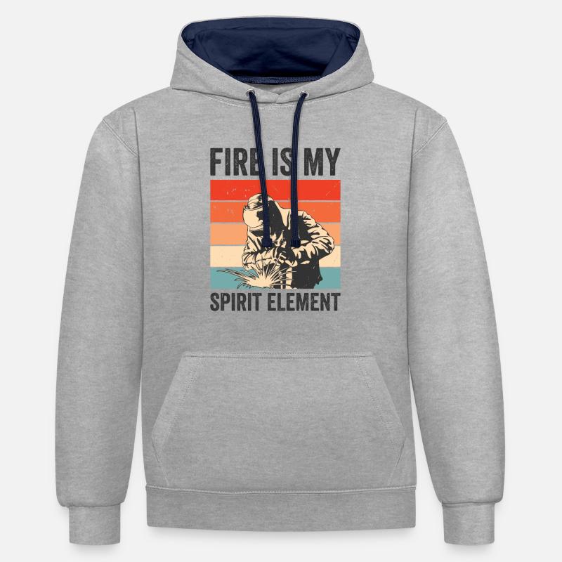 Soudage Élément Feu Métallurgiste - Sweat à capuche contrasté - gris chiné/bleu marine