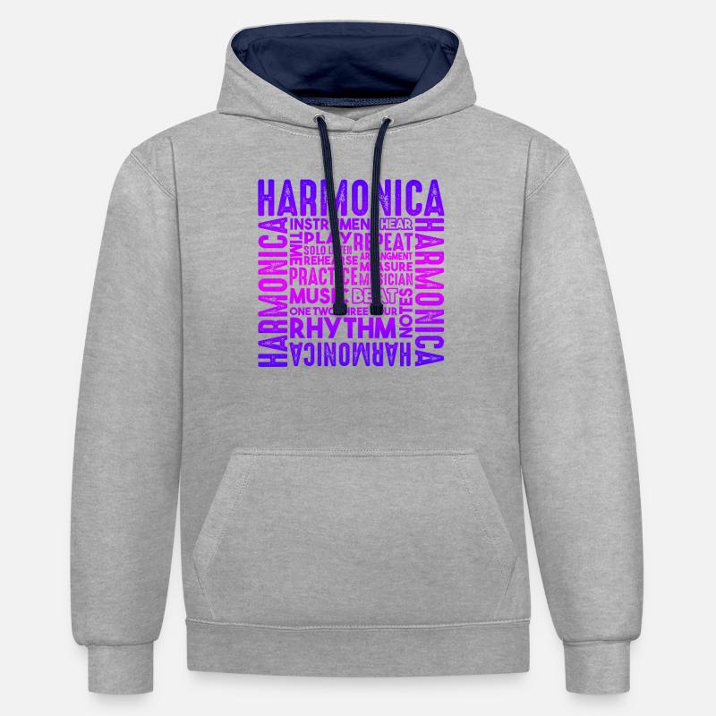 Harmonica Things About Harmonica - Contrast hoodie - heather grey/navy