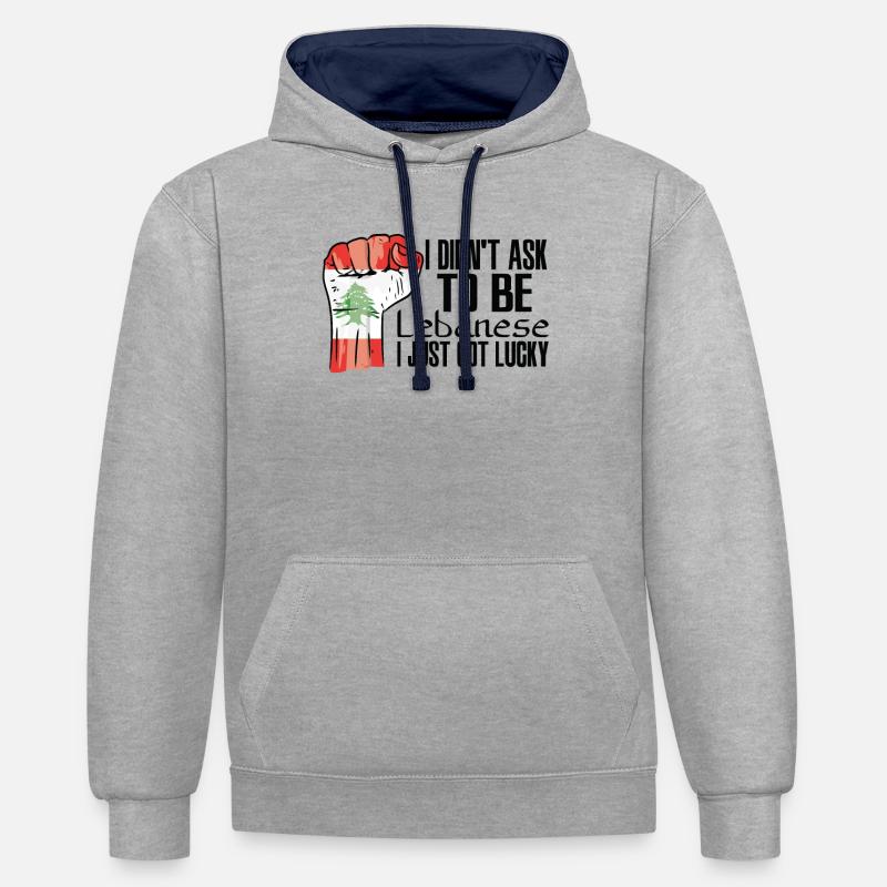 Fierté libanaise Drapeau libanais agrandi - Sweat à capuche contrasté - gris chiné/bleu marine