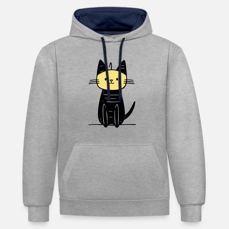 chat mignon - Sweat à capuche contrasté - gris chiné/bleu marine