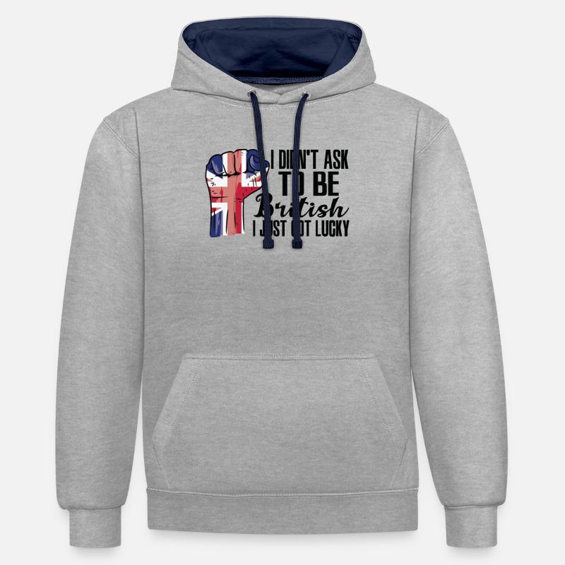 Fierté britannique Drapeau britannique cultivé - Sweat à capuche contrasté - gris chiné/bleu marine