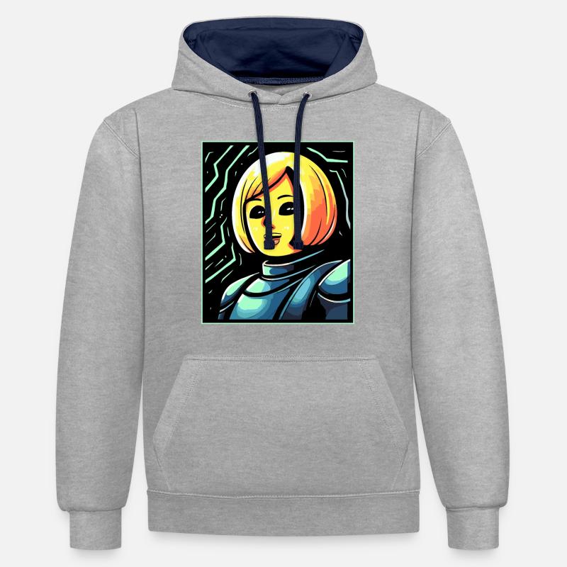 Marionnette de Jeanne d’Arc - Sweat à capuche contrasté - gris chiné/bleu marine