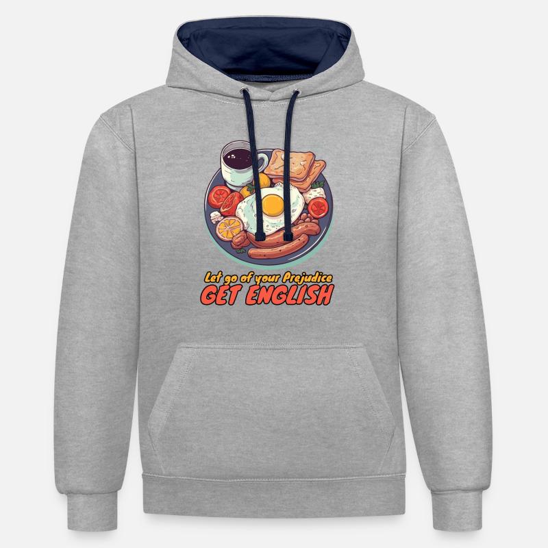 Profitez du petit-déjeuner anglais complet - Sweat à capuche contrasté - gris chiné/bleu marine