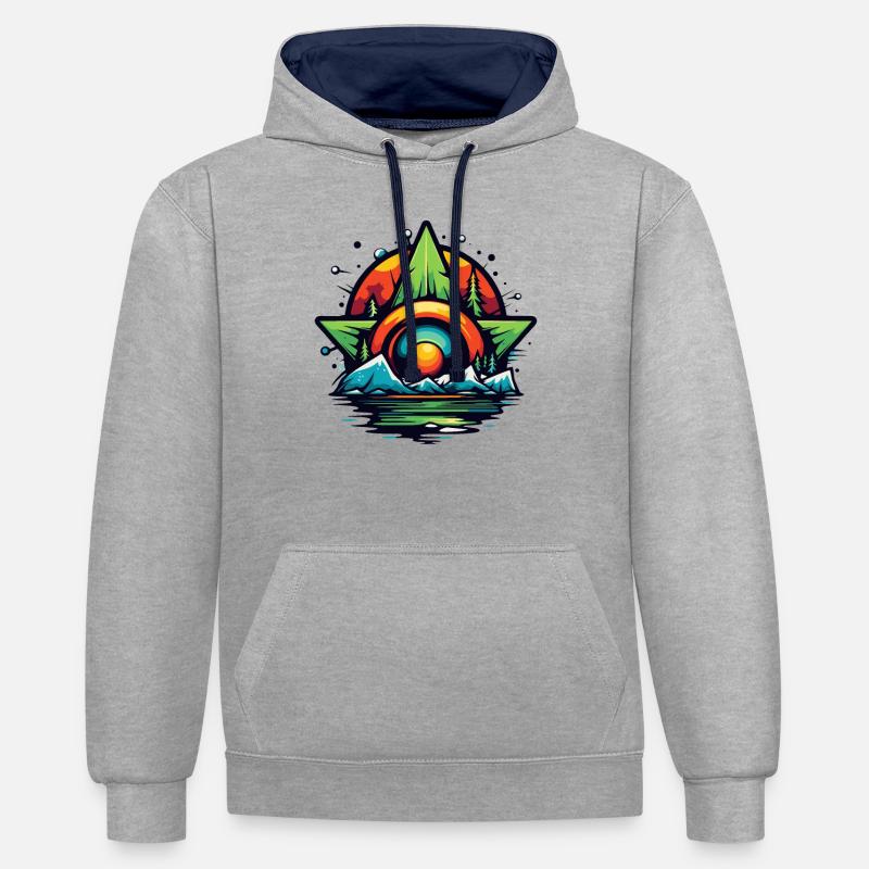 La nature est la star - Sweat à capuche contrasté - gris chiné/bleu marine