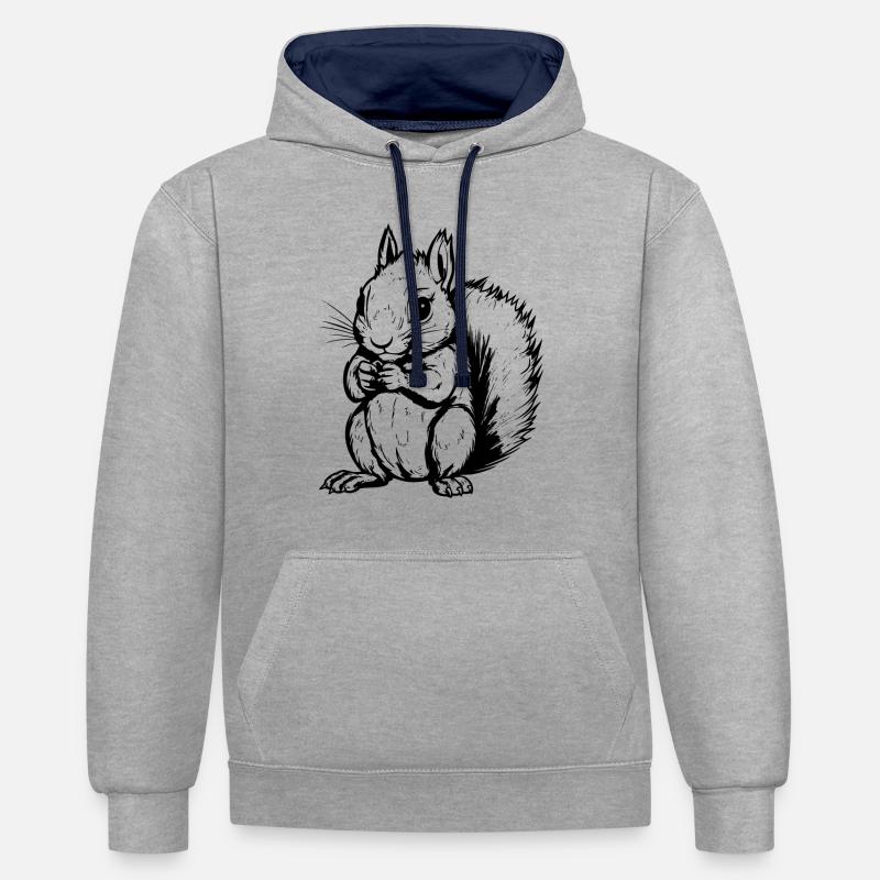 Un écureuil - Sweat à capuche contrasté - gris chiné/bleu marine