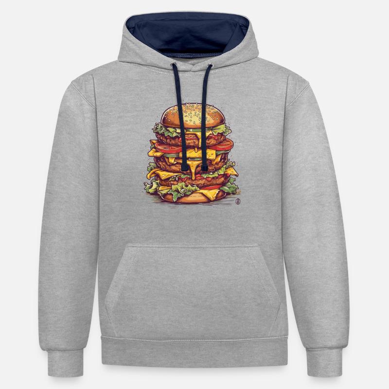 Un méga cheeseburger géant - Sweat à capuche contrasté - gris chiné/bleu marine