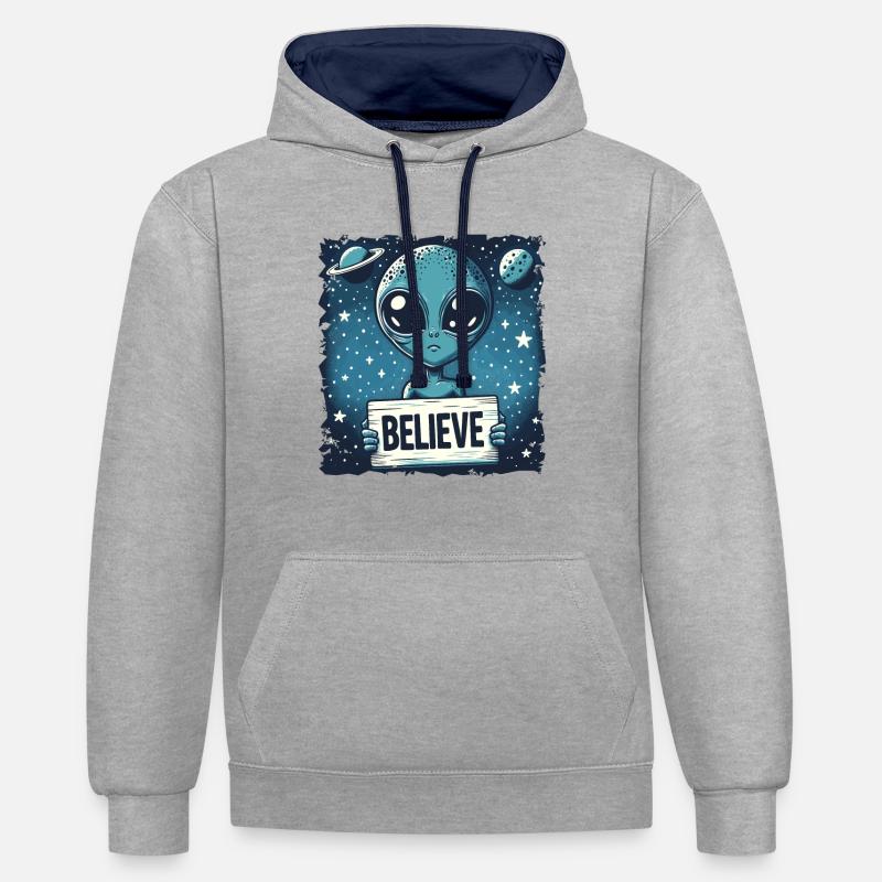 Drôle Alien Alien Croire - Sweat à capuche contrasté - gris chiné/bleu marine