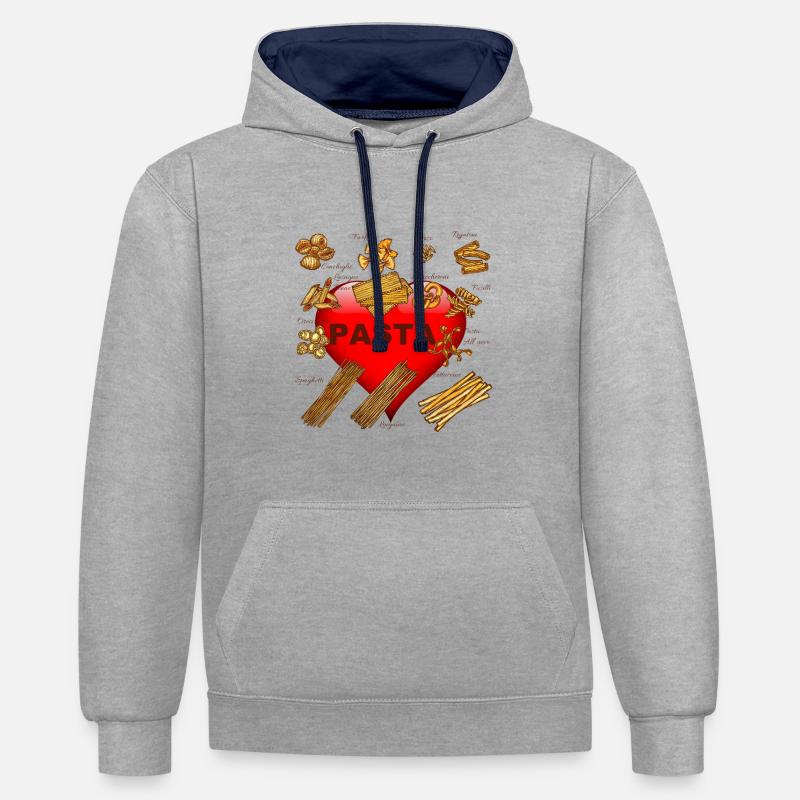 J’adore les pâtes - Sweat à capuche contrasté - gris chiné/bleu marine