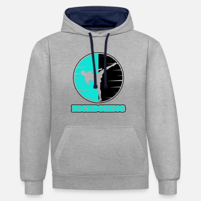 Kickboxer Arts martiaux Kickboxing Kickboxen - Sweat à capuche contrasté - gris chiné/bleu marine