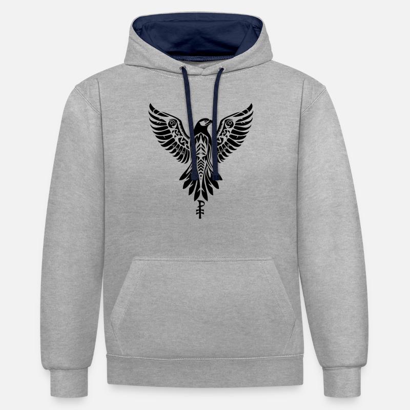 Emblem eines Raubvogels oder Adlers - Kontrast-Hoodie - Grau meliert/Navy