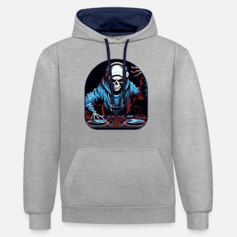 DJ Skeleton Spin et Rock - Sweat à capuche contrasté - gris chiné/bleu marine
