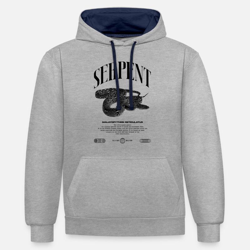 Python réticulé Reptile Keeper Streetwear - Sweat à capuche contrasté - gris chiné/bleu marine