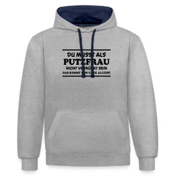 Putzfrau Spruch Reinigungskraft Putzfrau Geschenk - Kontrast-Hoodie - Grau meliert/Navy - Vorne - Liana (172cm) & Jaron (178cm)