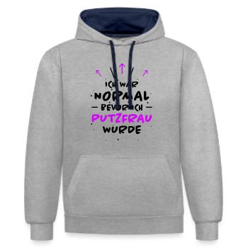 Putzfrau Spruch Reinigungskraft Putzfrau Geschenk - Kontrast-Hoodie - Grau meliert/Navy - Vorne - Liana (172cm) & Jaron (178cm)