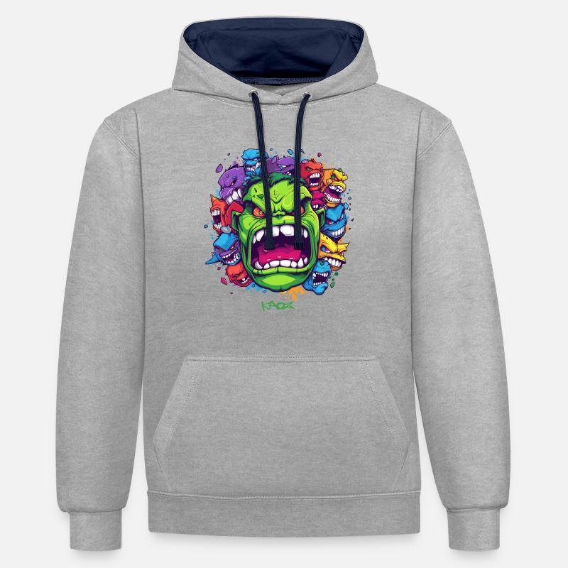 beaucoup de monstres sympas - Sweat à capuche contrasté - gris chiné/bleu marine