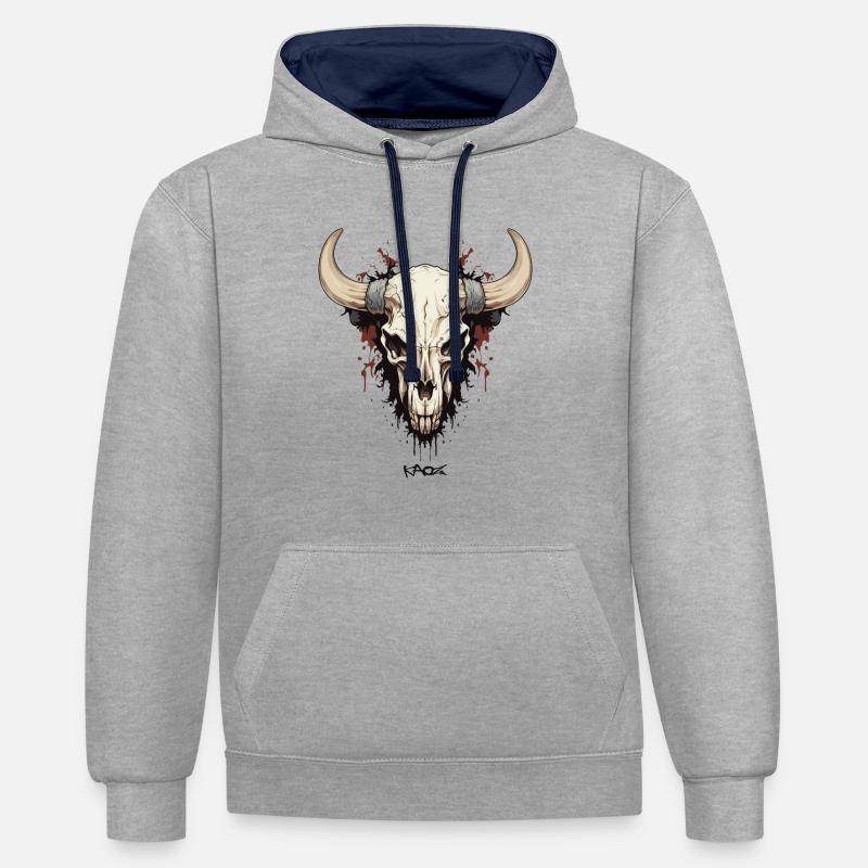 Le crâne d’une vache-taureau - Sweat à capuche contrasté - gris chiné/bleu marine
