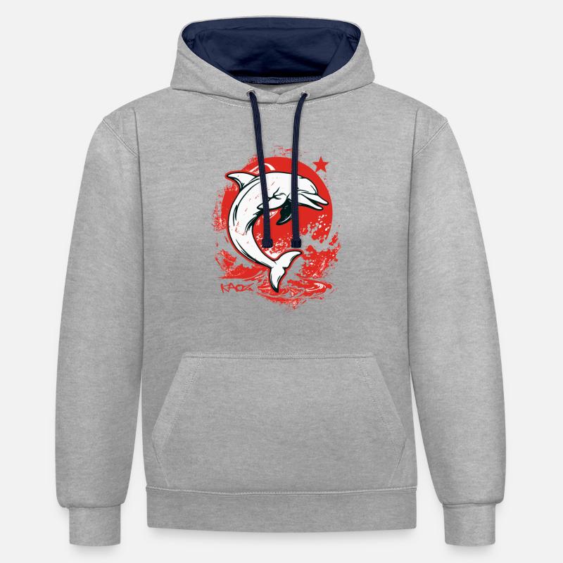 Parodie avec Star Dolphin Buddy - Sweat à capuche contrasté - gris chiné/bleu marine