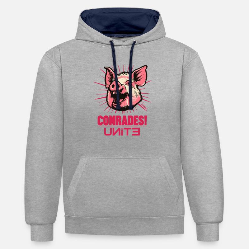Parodie du socialisme Communisme Cochon - Sweat à capuche contrasté - gris chiné/bleu marine