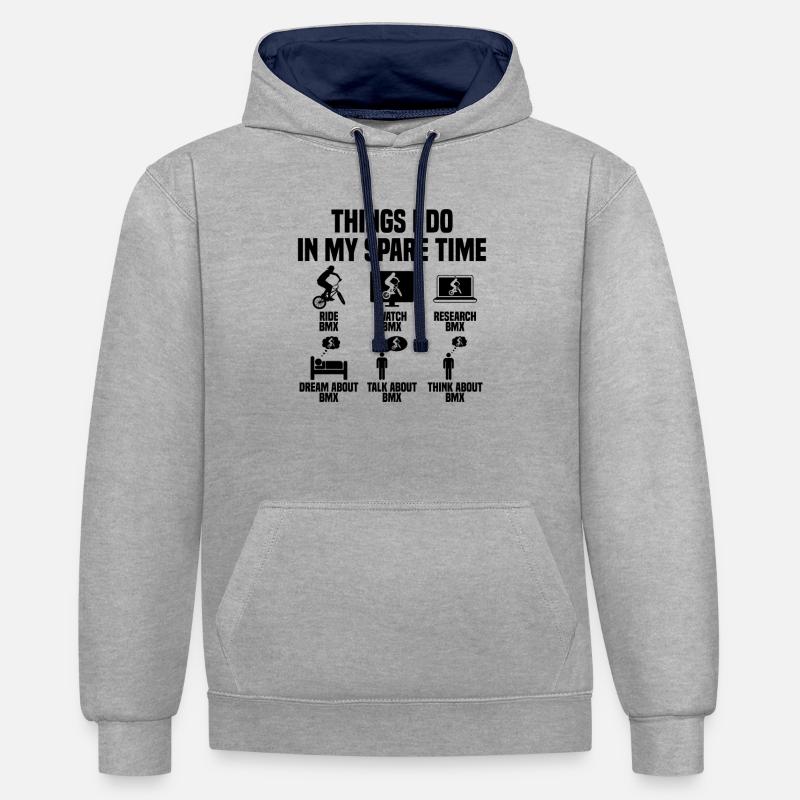 Ce que je fais pendant mon temps libre : BMX - Sweat à capuche contrasté - gris chiné/bleu marine
