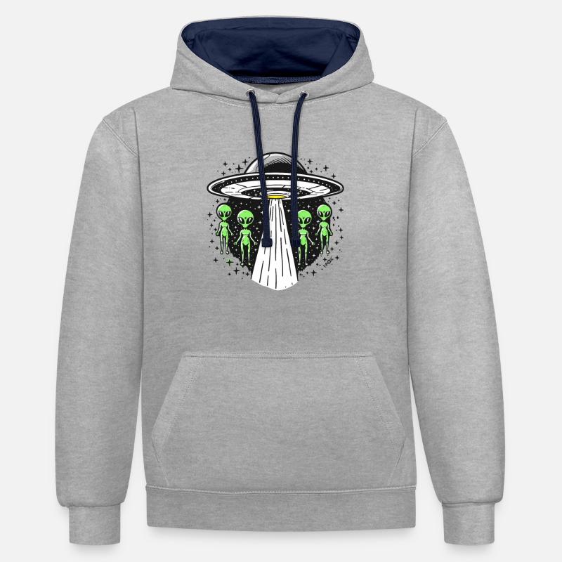 Invasion extraterrestre et enlèvement extraterrestre - Sweat à capuche contrasté - gris chiné/bleu marine
